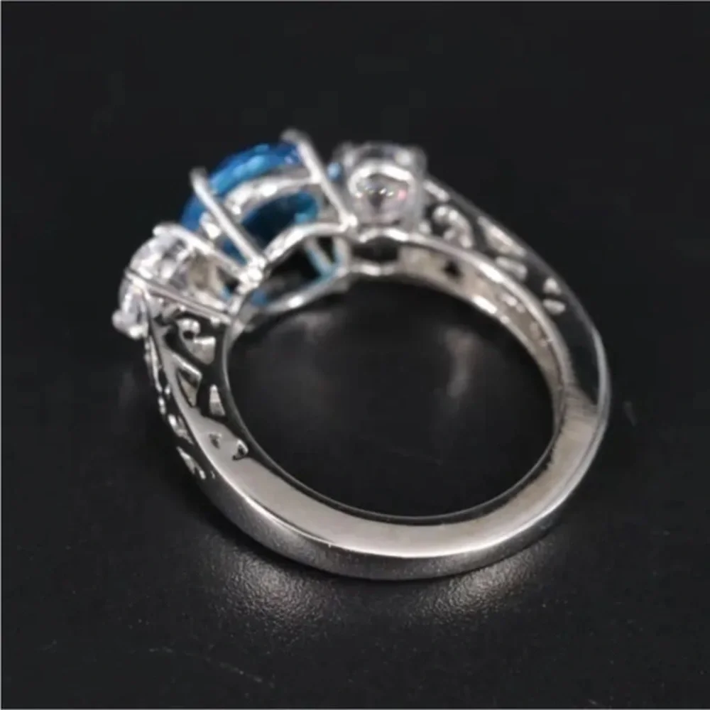 NWOT Sterling silver blue topaz CZ 3 stone ring
